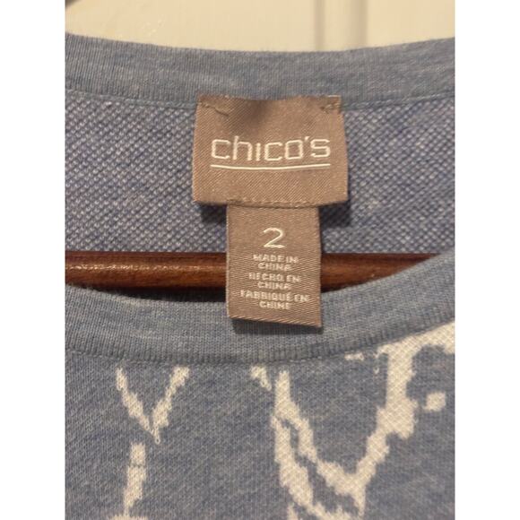 Chico's Top 100% Cotton Floral Printed Pullover 3/4 Sleeve Blue Blouse‎ 2 Large - Picture 3 of 7